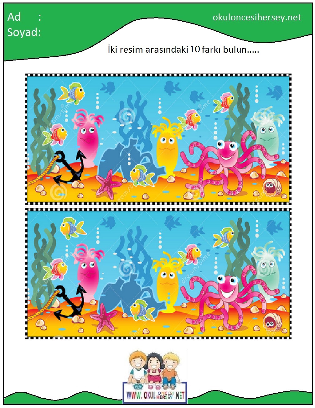 okul öncesi İki Resim Arasındaki Farkı Bul